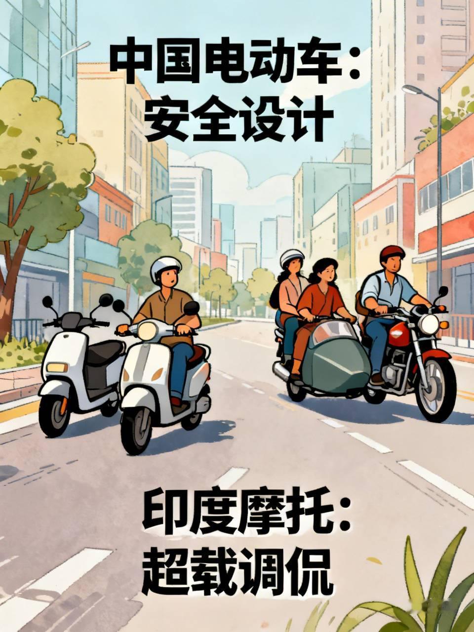 印度网友调侃：中国电动自行车天生有短板，比不上我们的摩托车，我们一台摩托能挤下1