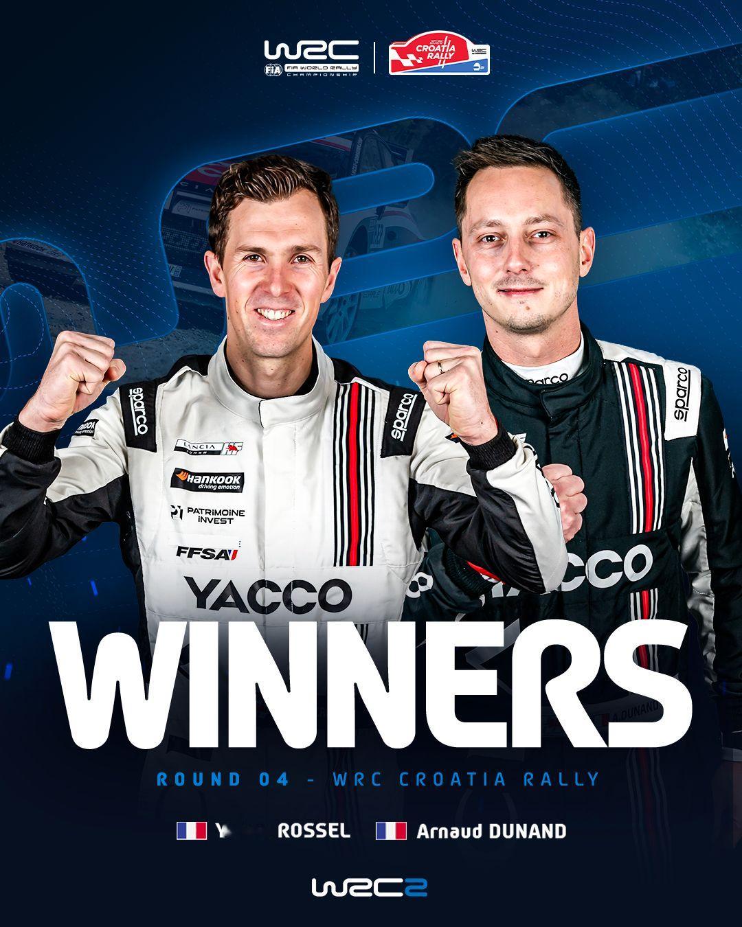 约翰·罗塞尔与领航员阿诺·杜南赢得WRC克罗地亚拉力赛的WRC2组冠军！这是蓝旗