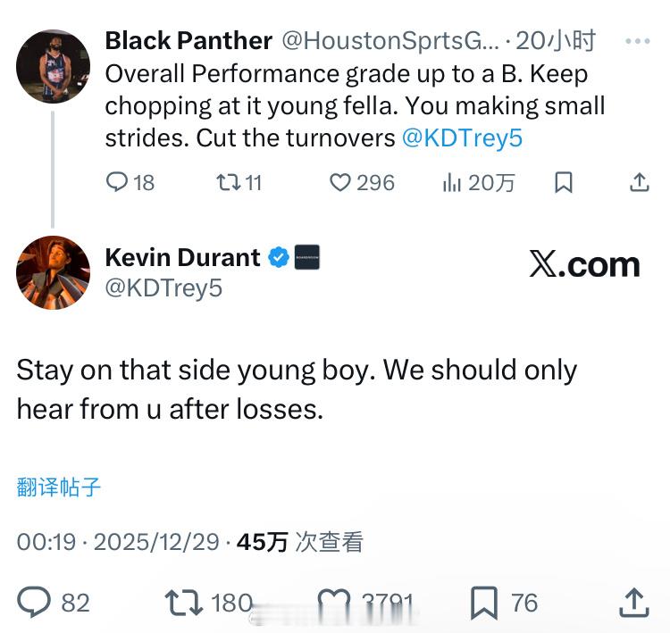 网友：你的整体表现提升到了B级。继续努力，年轻人。你正在取得小进步。减少失误。杜