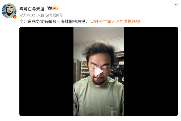 峰哥实名举报汪海林偷税漏税 这是好事儿啊！峰哥一直这么勇的吗？不过也是，他有不是