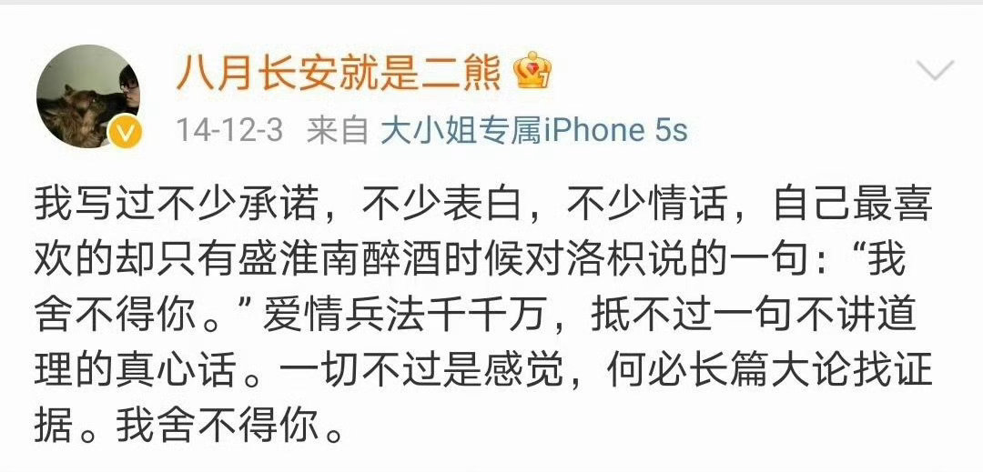 所以“我舍不得你”才是最动人的啊，此时此刻一个笃定永远无法理解为爱疯狂这种事的盛