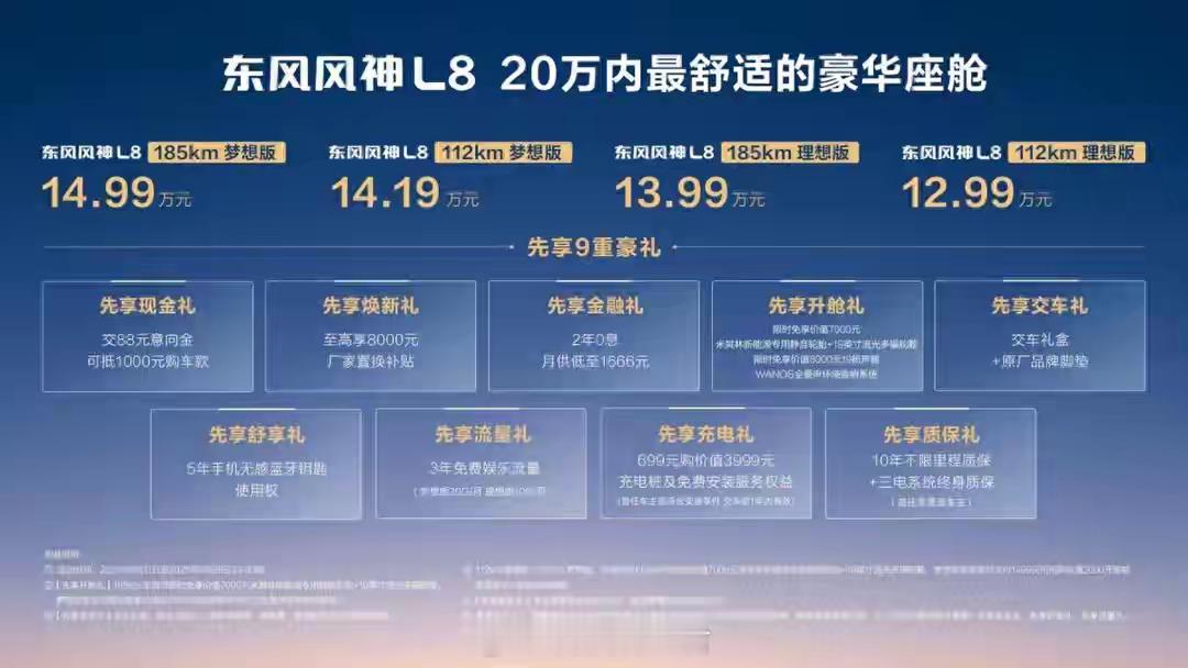 20万以内最舒适的豪华座舱晚上还一场汽车发布会，就是东风风神L8也发布了，12.
