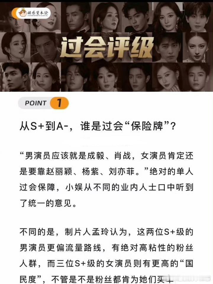 业内谈演员过会评级，现在流量还是很吃香的 ​​​