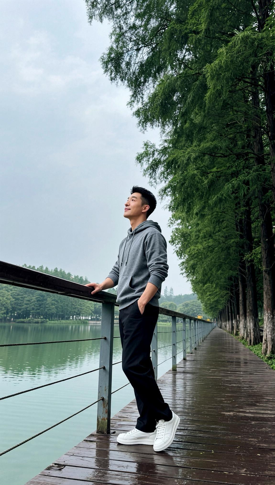 松弛感生活记录 湖边徒步 我在湖边淋着风也淋着雨