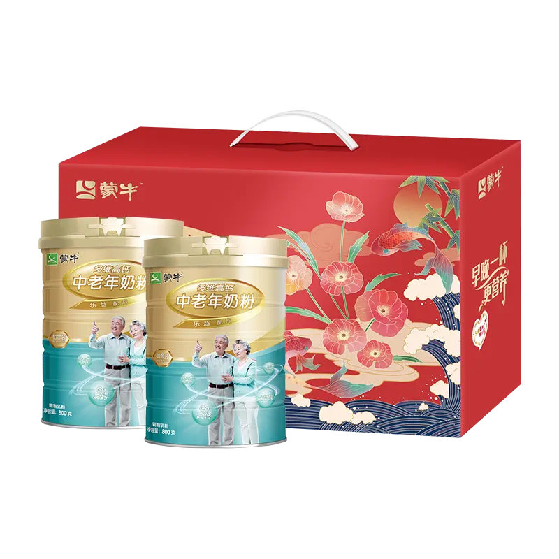 蒙牛铂金中老年多维高钙奶粉益生菌0蔗糖800g*2礼盒装营养早餐【现价】 158