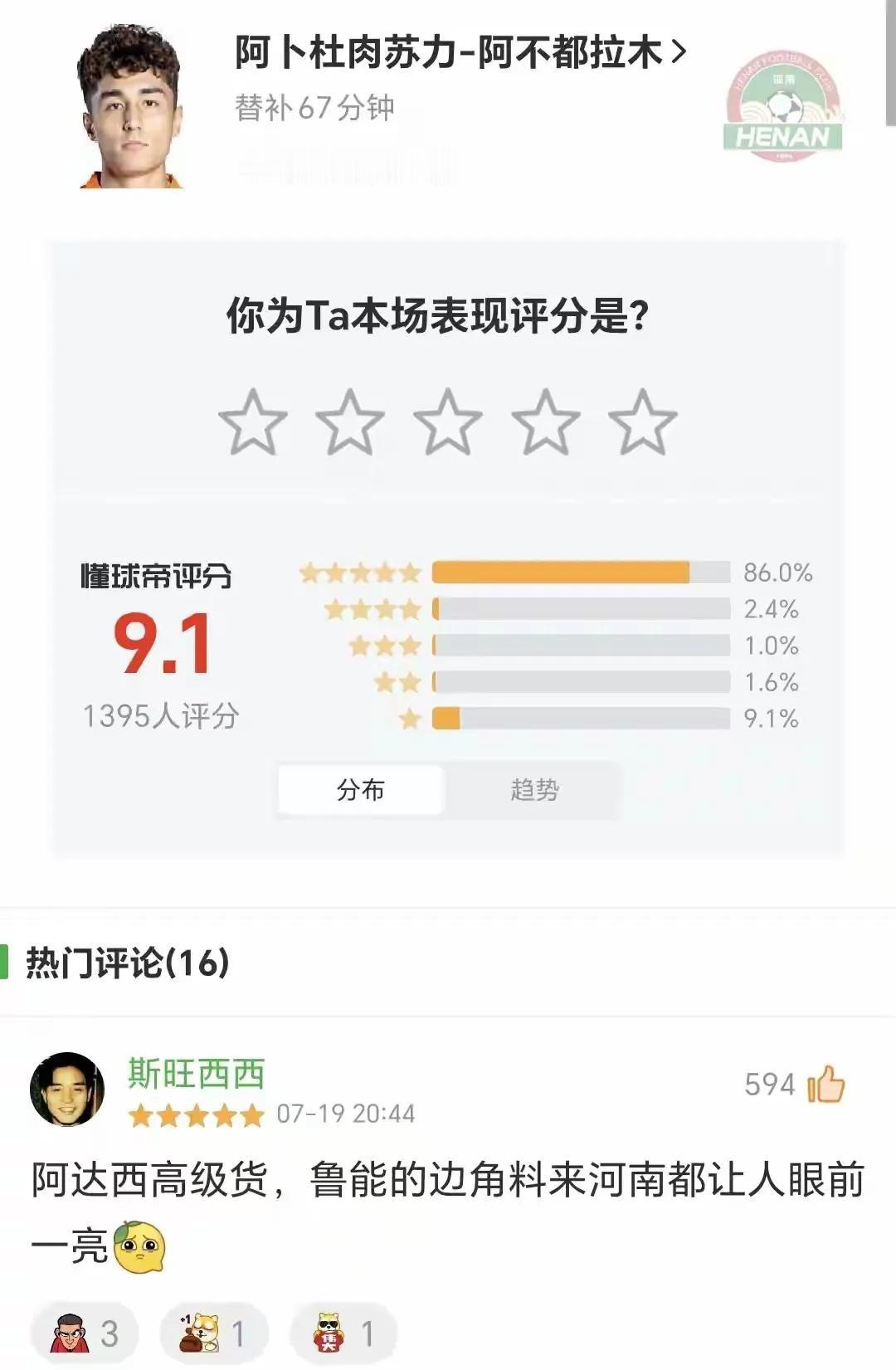 阿卜杜肉苏力仅用不到70分钟就征服河南球迷，泰山队后悔了吧！
阿卜杜肉苏力租借河