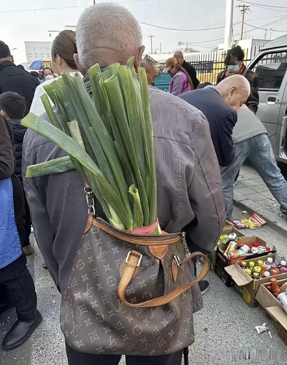 窝草，买点葱还要装在这样的背包里，大爷，你这也太显摆了吧！