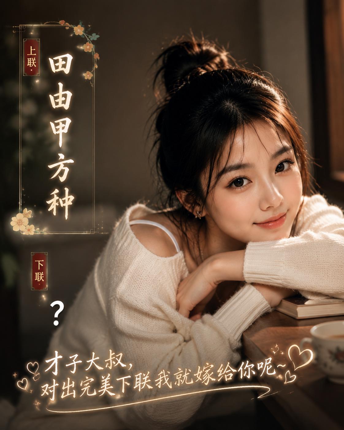 趣味对对联，上联：田由甲方种。
美女的这个析字联考题你能对出完美下联吗？