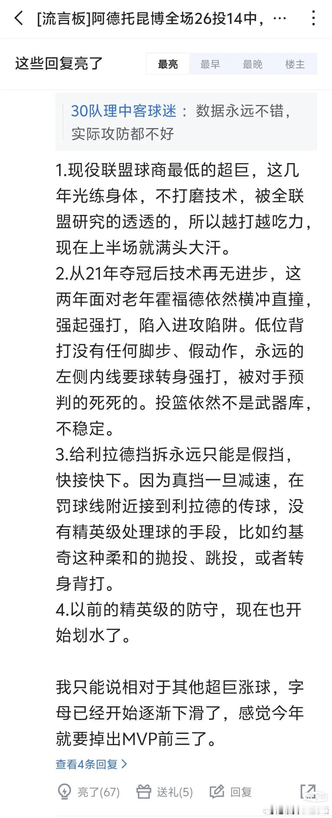 球迷对字母哥现状的评价，球商最低的超巨？ ​​​