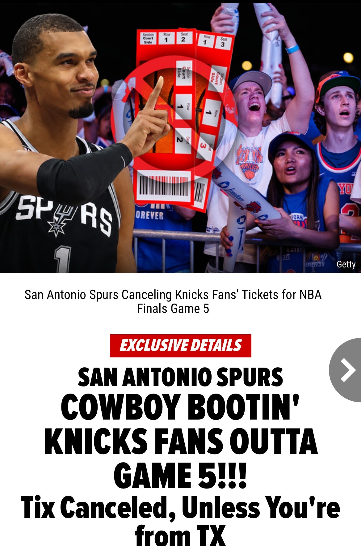 TMZ：马刺主场限制纽约球迷购票，不希望自家主场被声势浩大的纽约球迷占领。在Ti