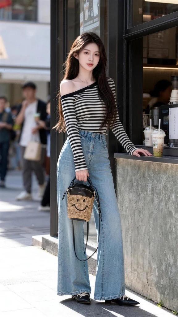 牛仔裤穿搭 ins穿搭 韩风穿搭 露肩上衣 露肩上衣搭配牛仔裤