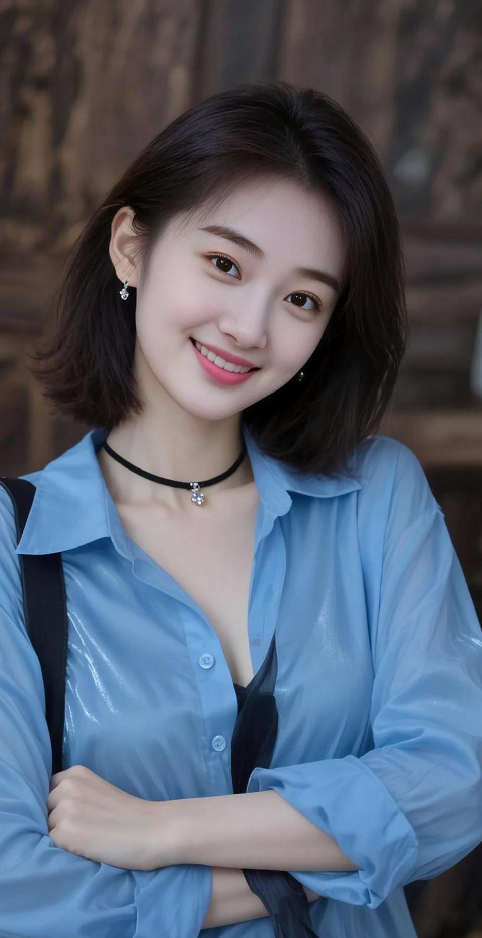 AI蓝衫短发情 高颜值 美女