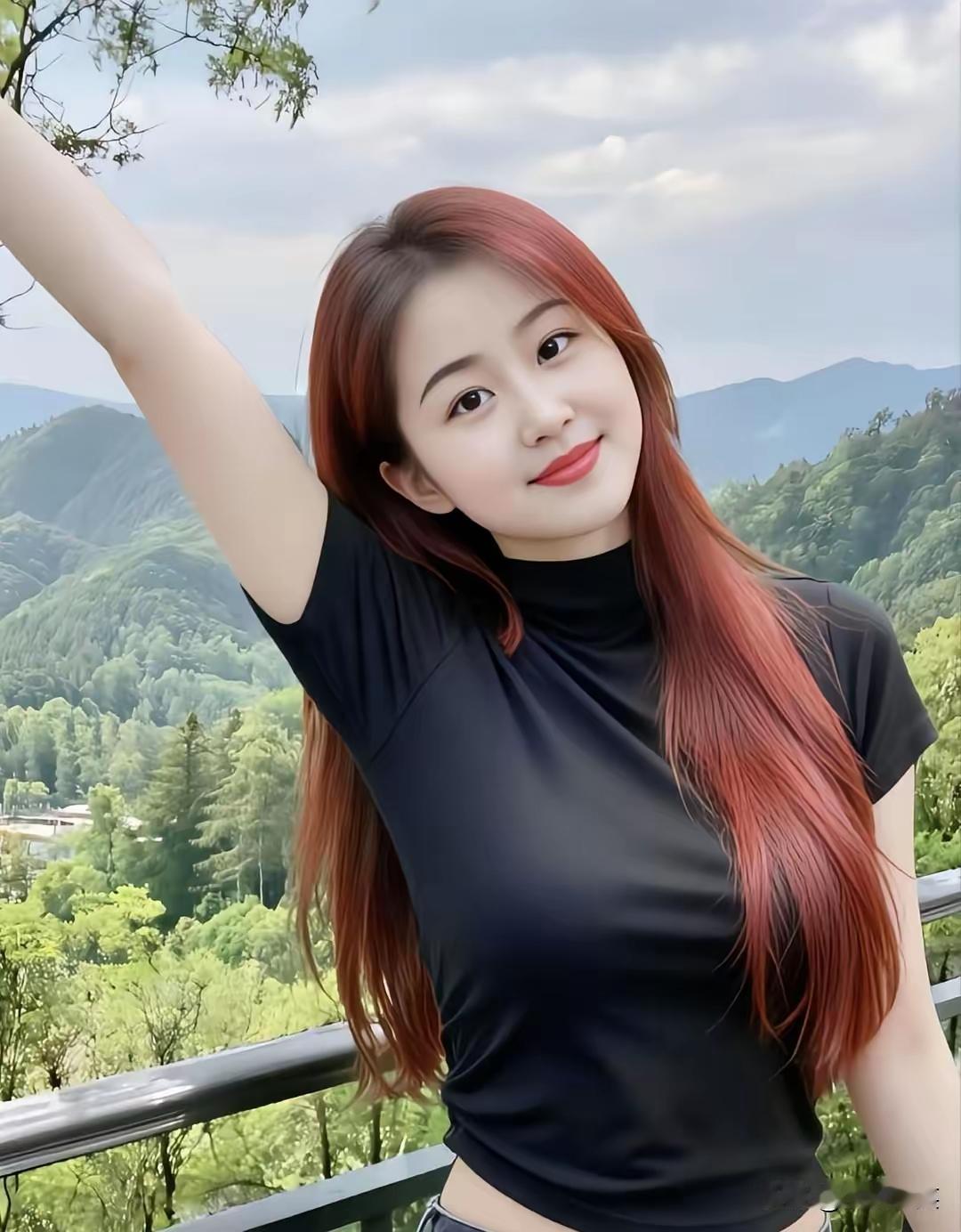元气少女与自然山景的完美融合🌿💕