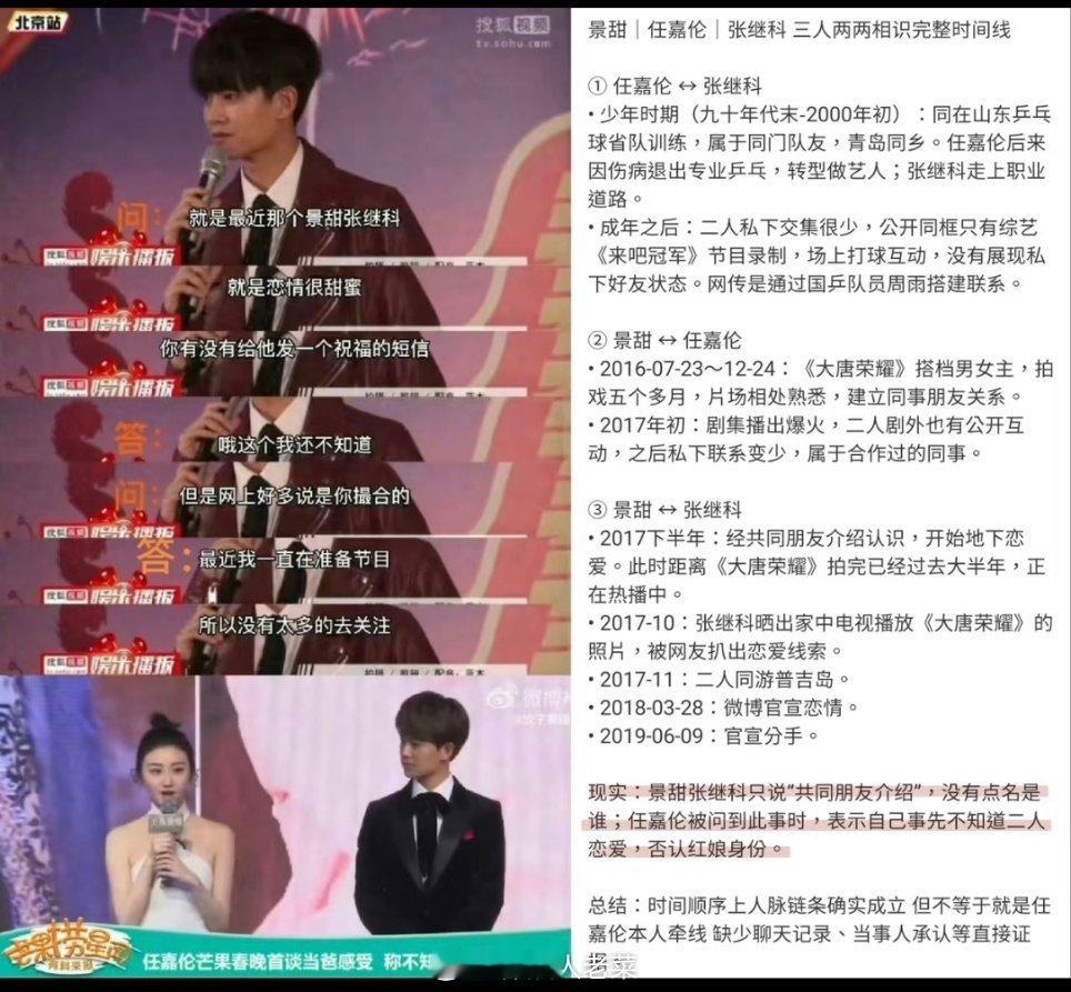八百年前就已经辟谣了，真无妄之灾。。[干饭人]曝景甜张继科介绍人是任嘉伦 ​​​