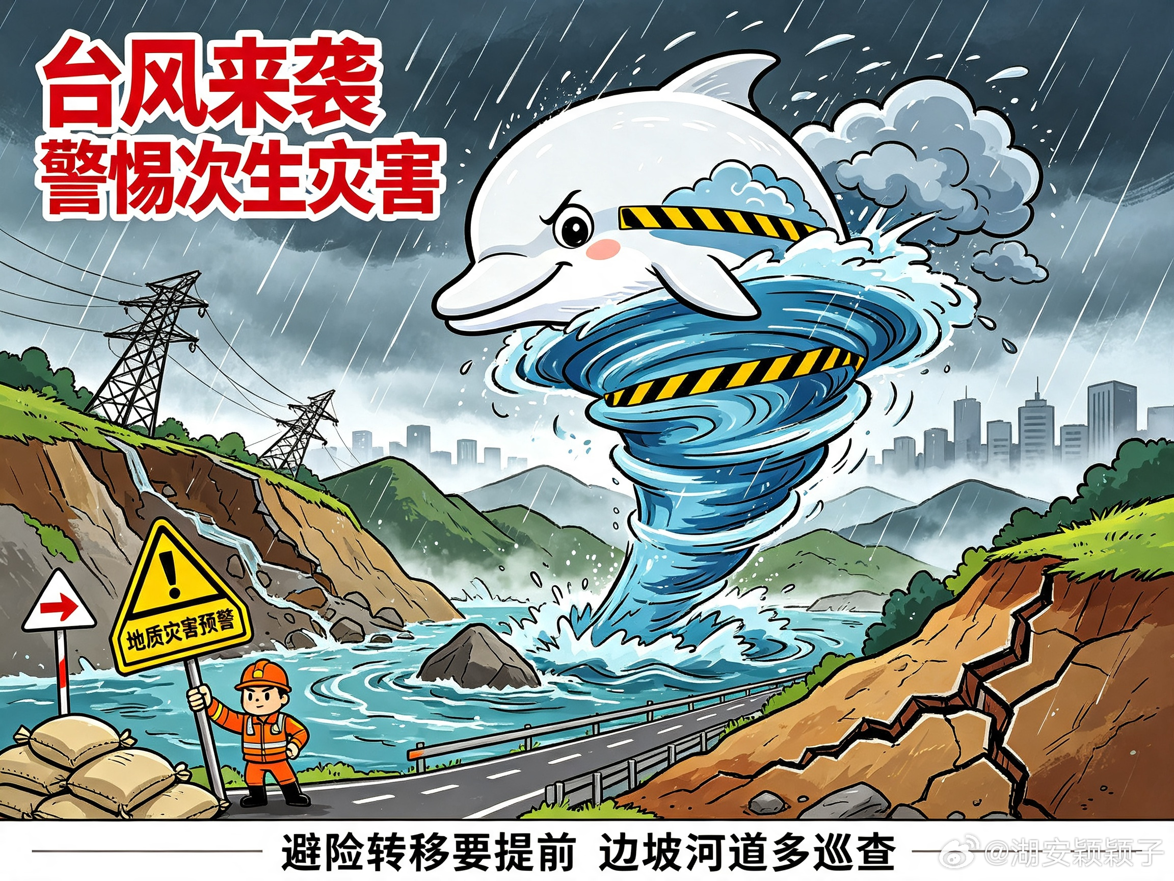 浙江安吉全力以赴防御台风白海豚 台风过境风雨渐歇，但地质灾害存在滞后性风险，并不