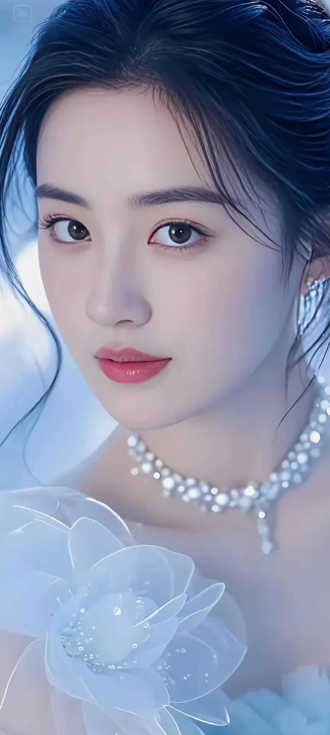 梦幻蓝调，唯美少女，珠宝闪耀，花海中的仙子