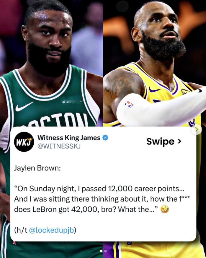 凯尔特人球员杰伦布朗：“周日晚上，我生涯总得分刚刚超过1万2，然后我坐在那里就在