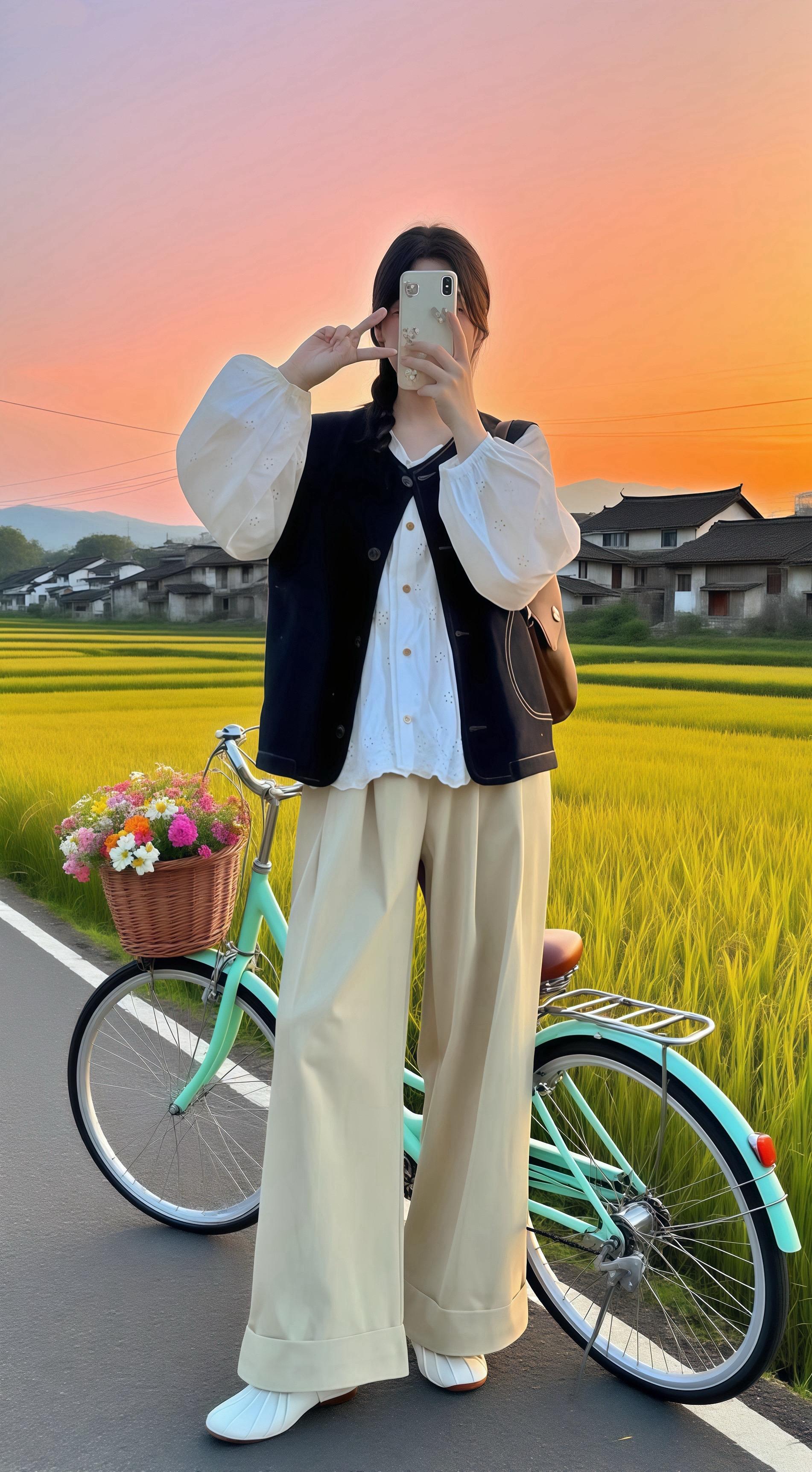 时尚复古牛仔马甲套装。