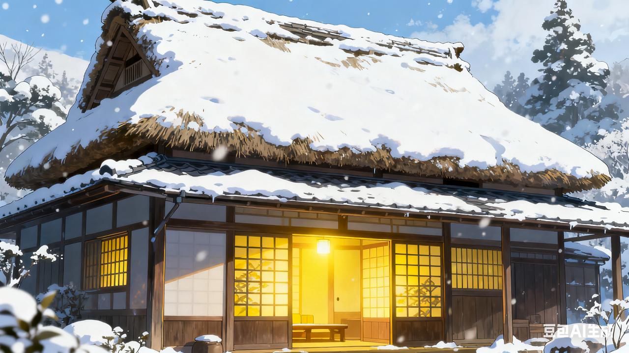 1. 雪压茅檐越做灯，微光映雪暖窗棂
 
2. 炊烟一缕破寒凝，饭香轻绕唤归人