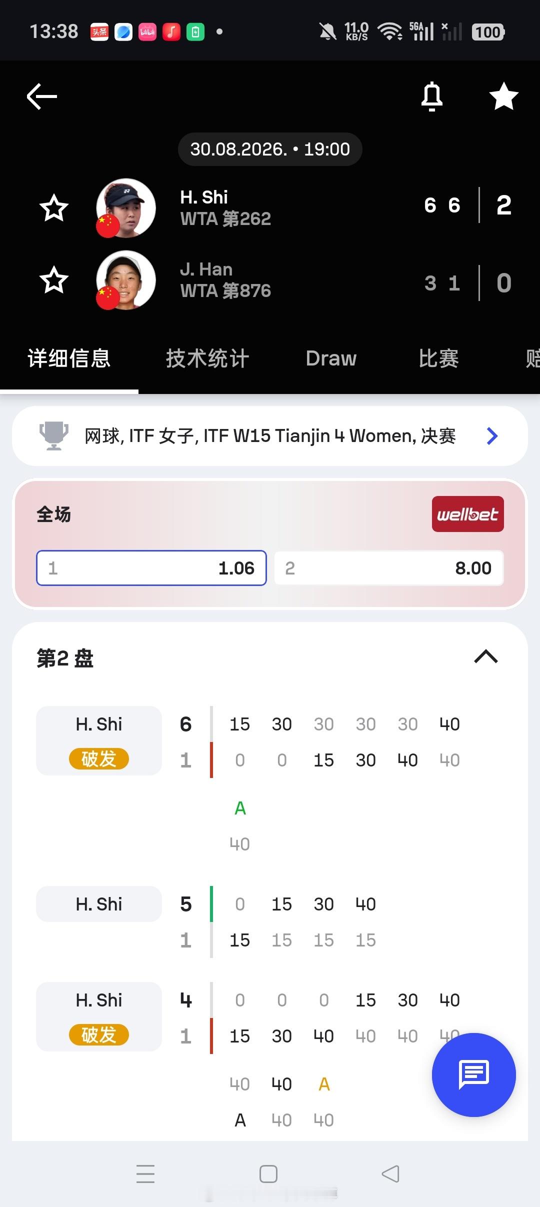 小花小草资讯[超话]小花小草资讯[超话]小花小草资讯[超话] 【天津W15】女单