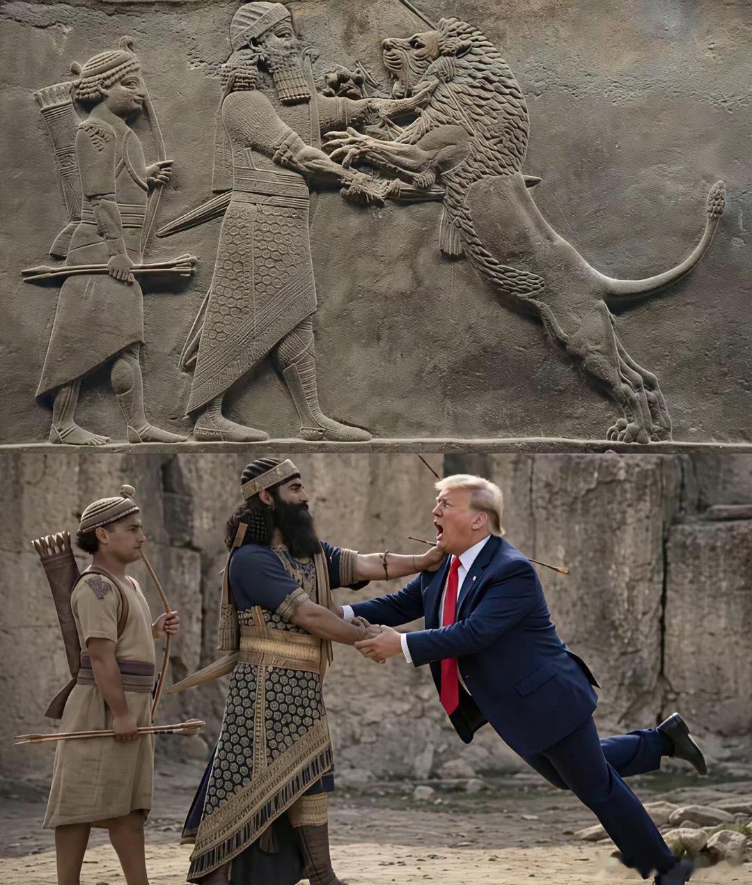 这是伊朗最近流行的一幅图用古代波斯壁画来类比这次的美伊谈判你别说，挺形象的只不过