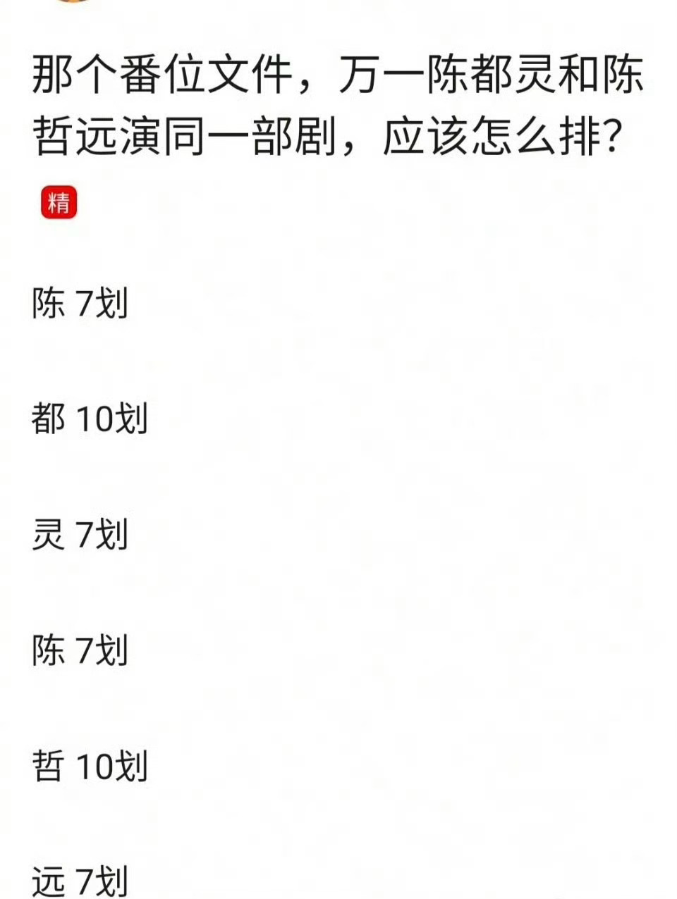有网友问如果陈都灵陈哲远合作，顺序怎么排？因为名字笔画一样！演员番位新规