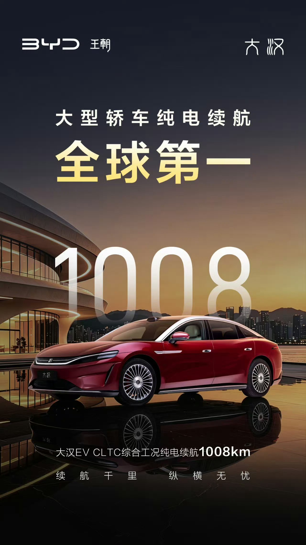 比亚迪大汉纯电续航1008km，今年迪子凭借闪充二代刀片电池真的杀疯了，领先一代