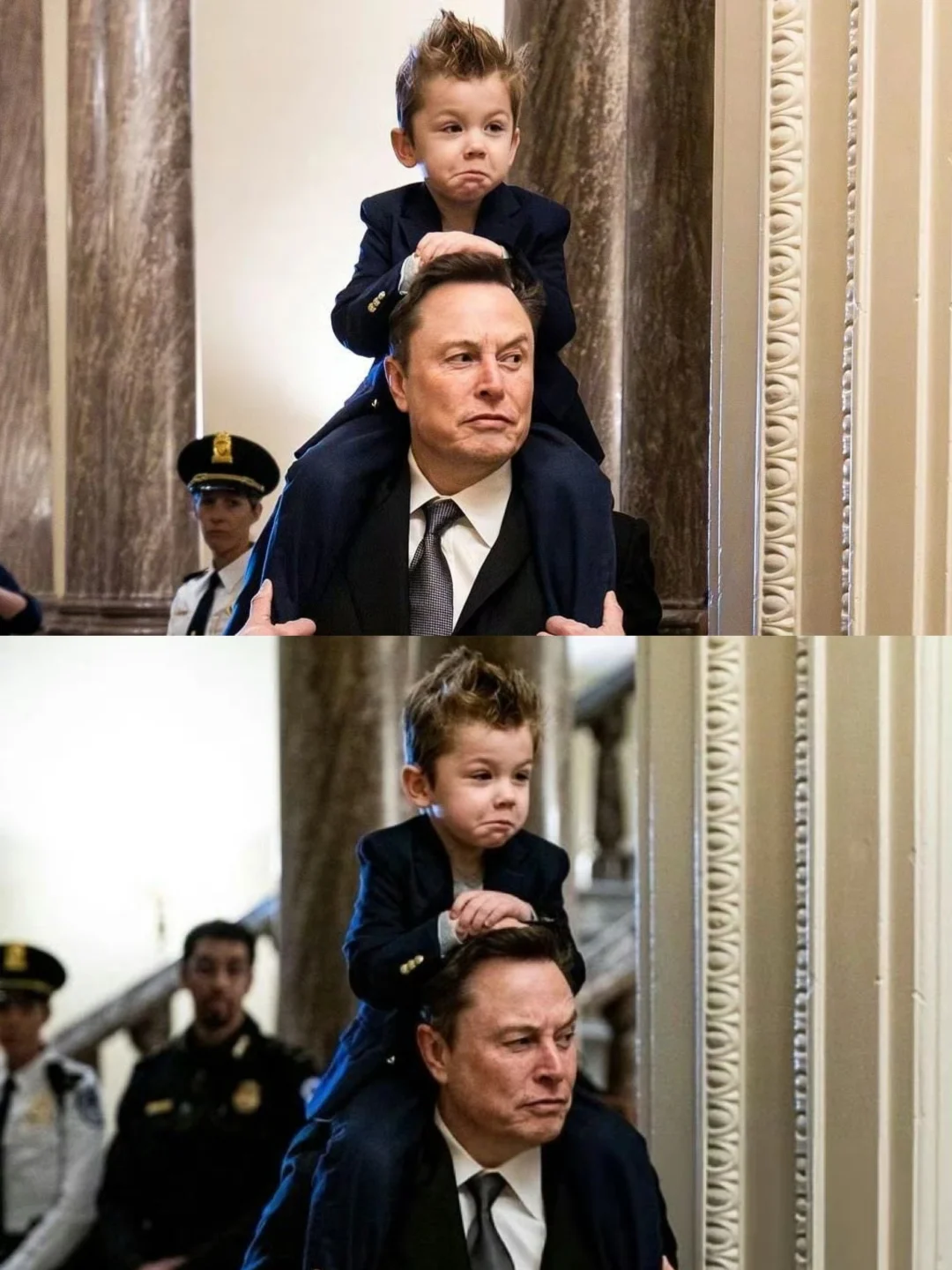 马斯克带孩子国会上班，娃不离手 就这个孩子判给他带了，他又忙又想陪伴孩...