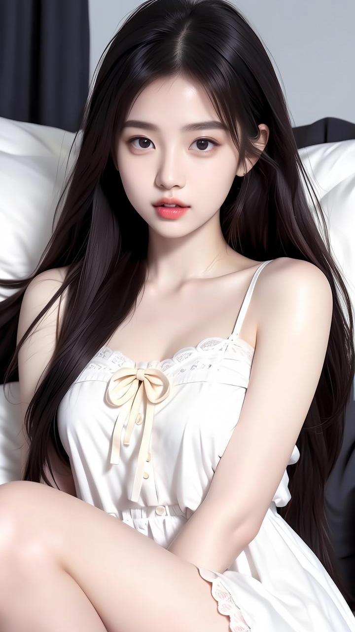 温柔甜美的少女，白色蕾丝连衣裙，清新自然。