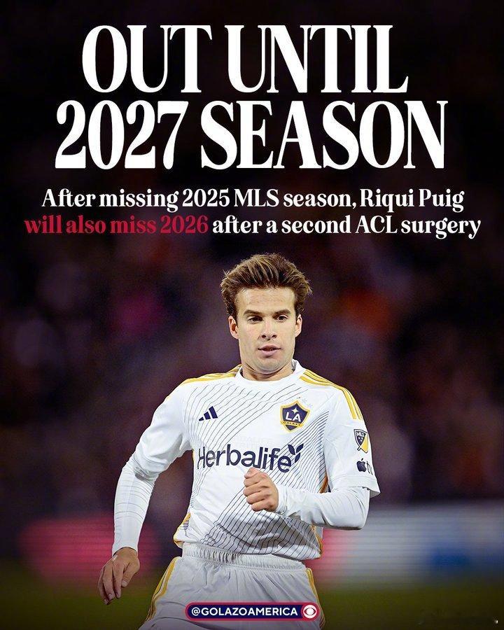 【伤病如虎】洛杉矶银河宣布，26岁的普吉成功接受左膝前交叉十字韧带重建手术，20