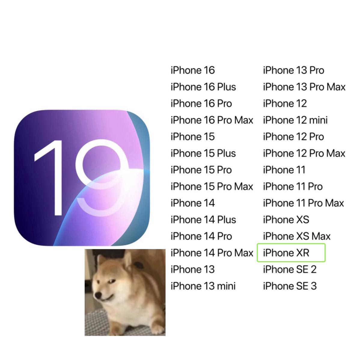 iOS 19升级名单曝光，iPhone XR还能用两年！

真的哭死，刚刚曝光的