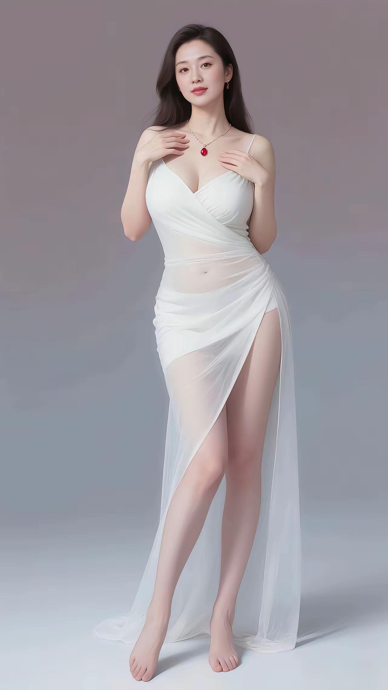 优雅白裙，红宝石项链，散发迷人魅力