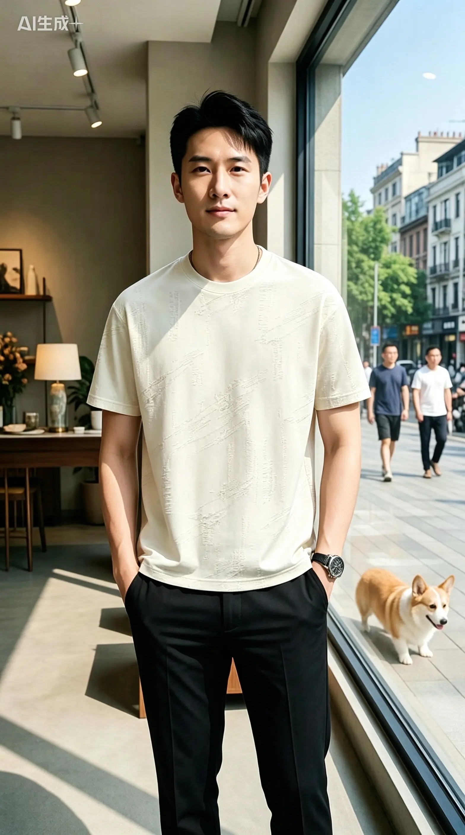 夏季斜条纹男士宽松棉T恤