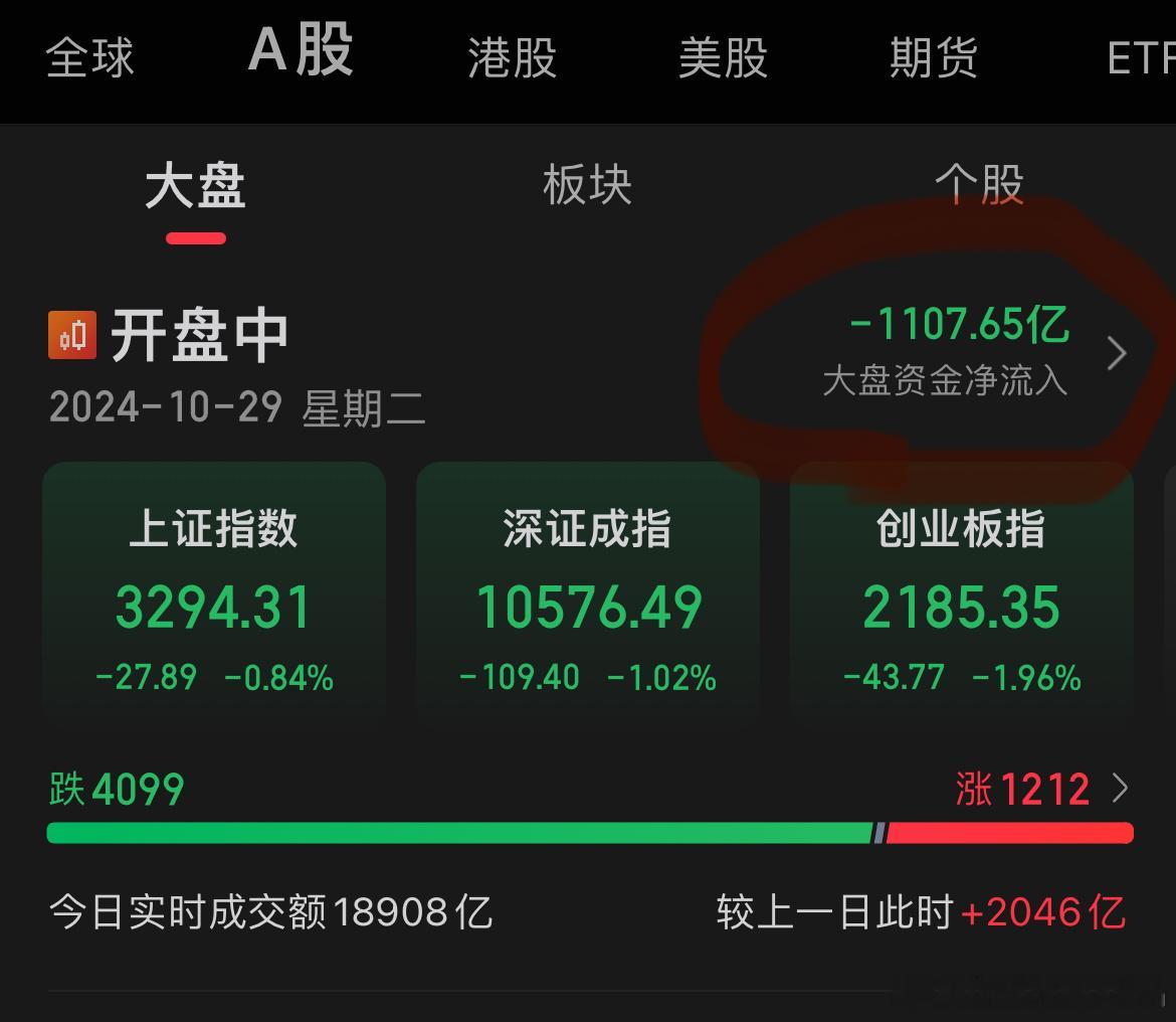 大盘资金净流出1107亿，是不是创造新的历史记录了？[允悲]还有最后半小时，看样