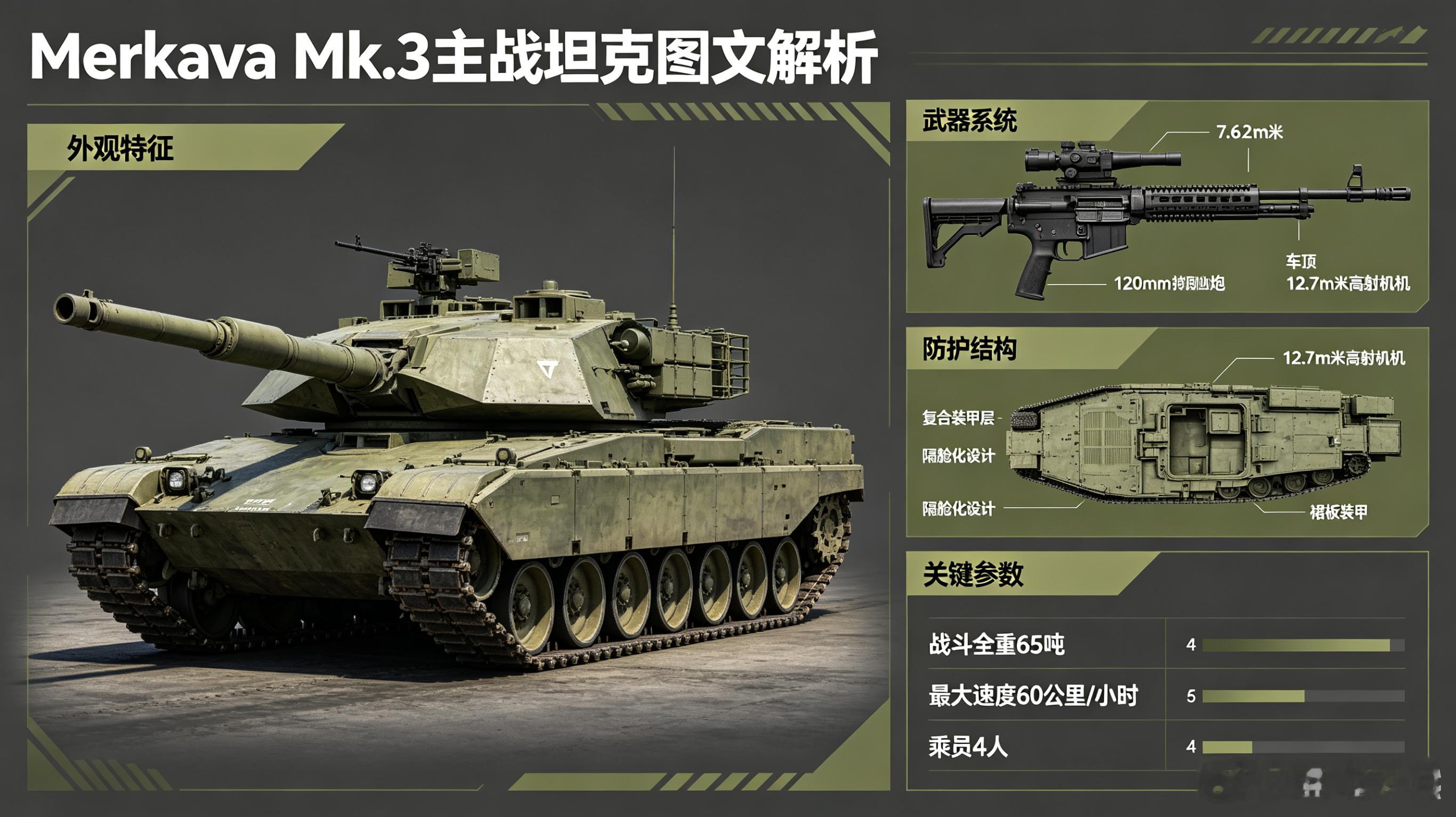 每天认识一件兵器——梅卡瓦 Mk.3“战车”主战坦克今天聊聊以色列国防军的“陆战