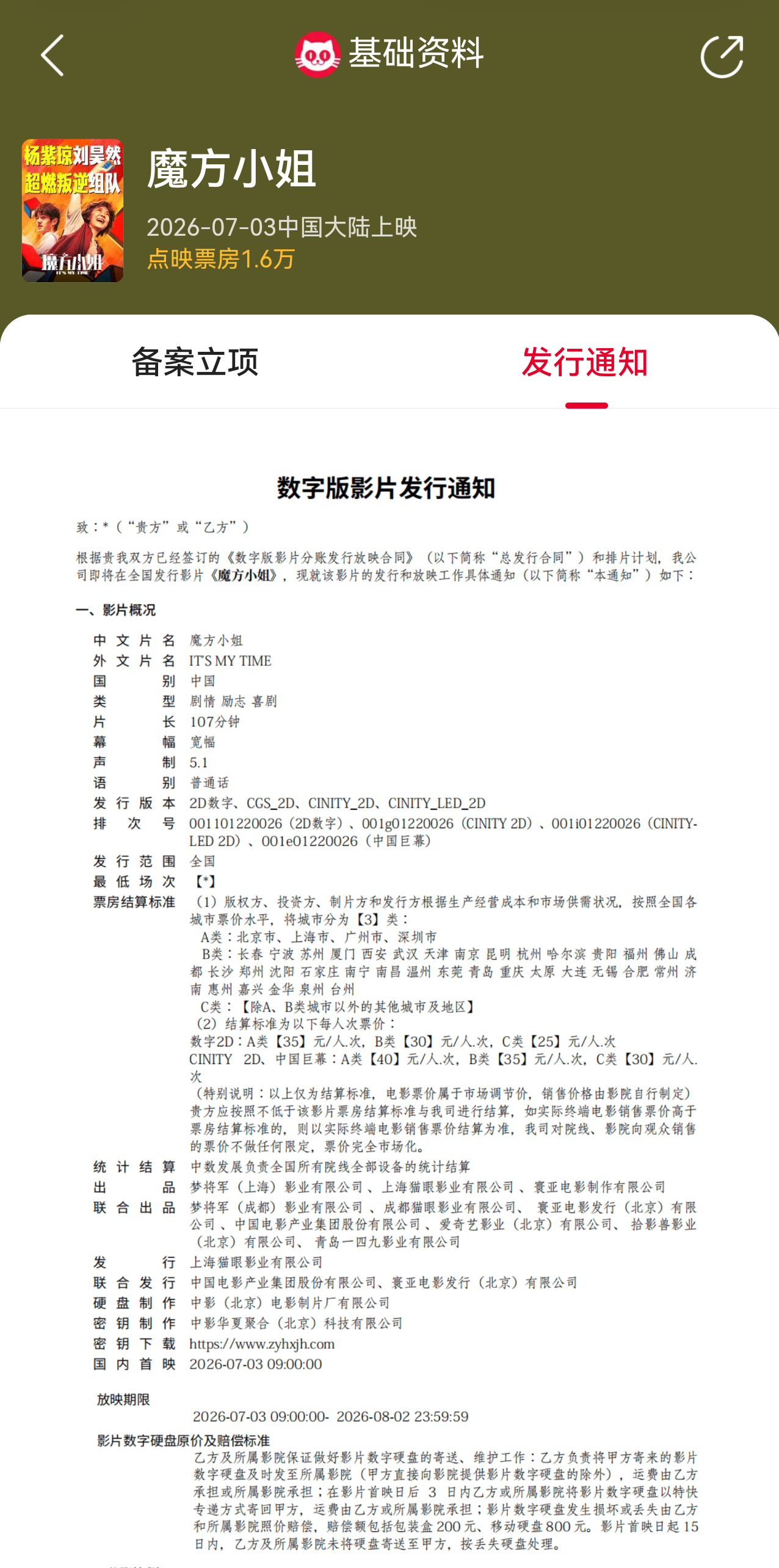 魔方小姐片长107分钟    据猫眼专业版显示，由  领衔主演的电影《魔方小姐》