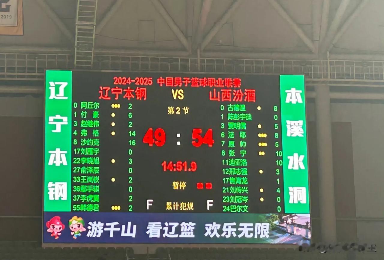 半场比赛结束 辽宁队落后5分[吃瓜群众]
内线防守压力有点大 全队第二节失误太多