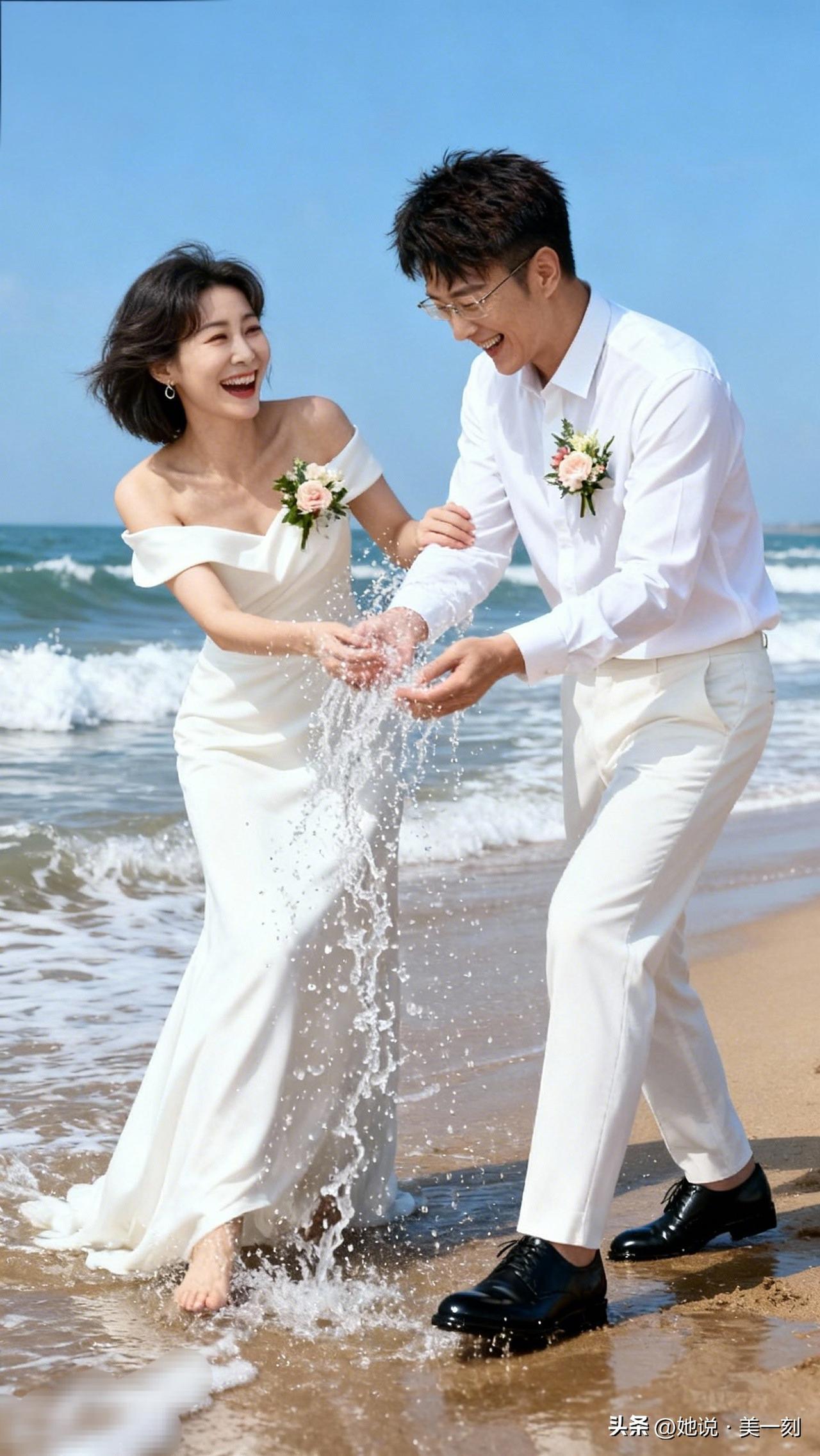 海边浪漫婚礼，笑语盈盈，幸福满满！🌊💍💕为什么长得漂亮却找不到对象