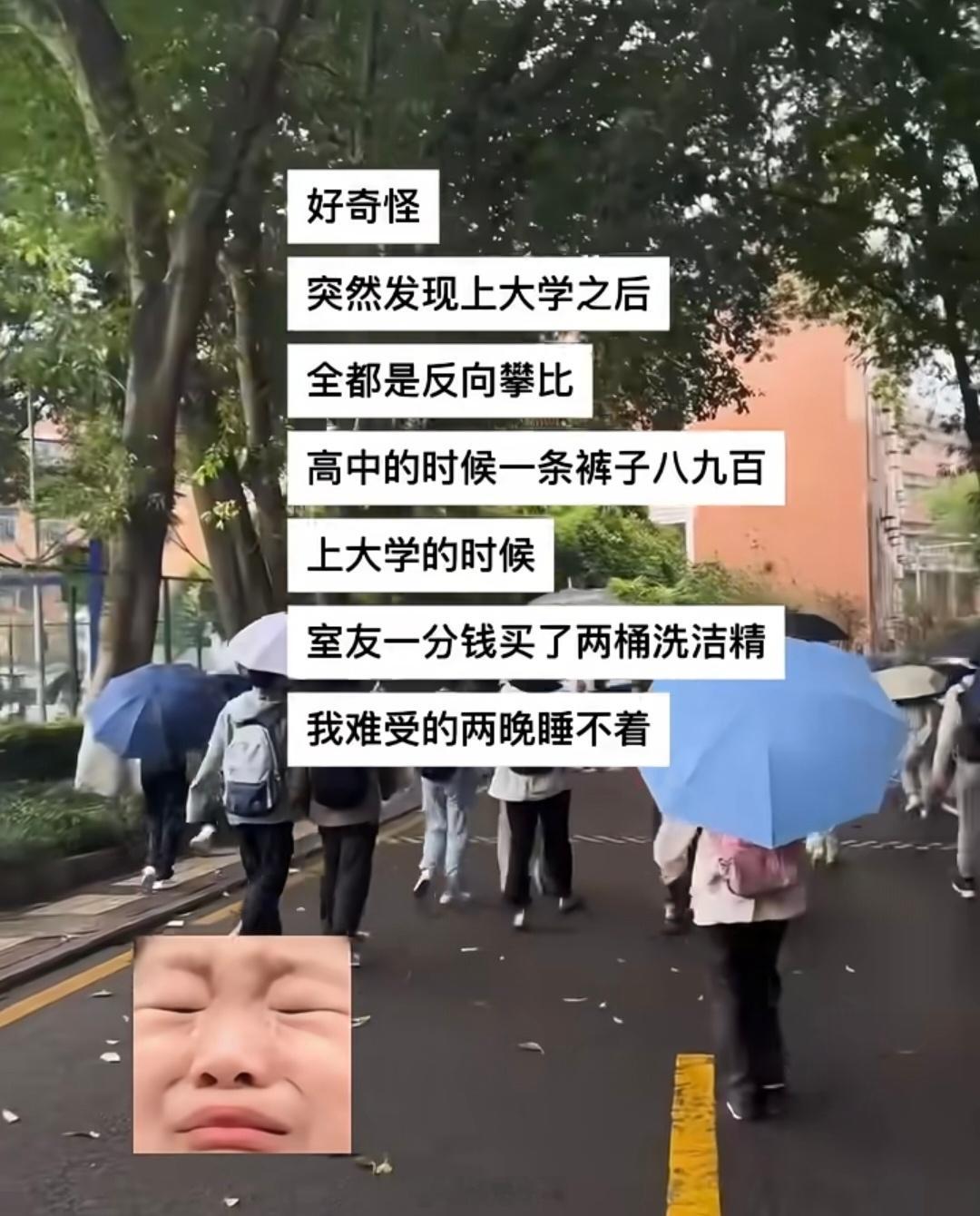突然发现上大学之后全都是反向攀比，室友一分钱买了两桶洗洁精，我难受的两晚睡不着大