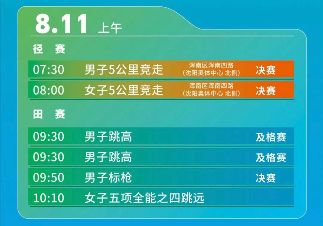 8月11日比赛赛程有百米决赛哦 ​​​