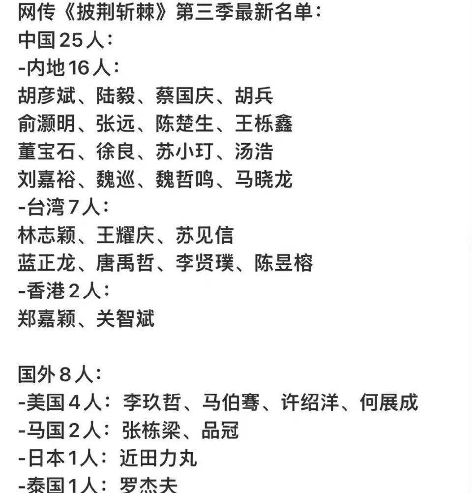 披荆斩棘的哥哥名单 ​​​