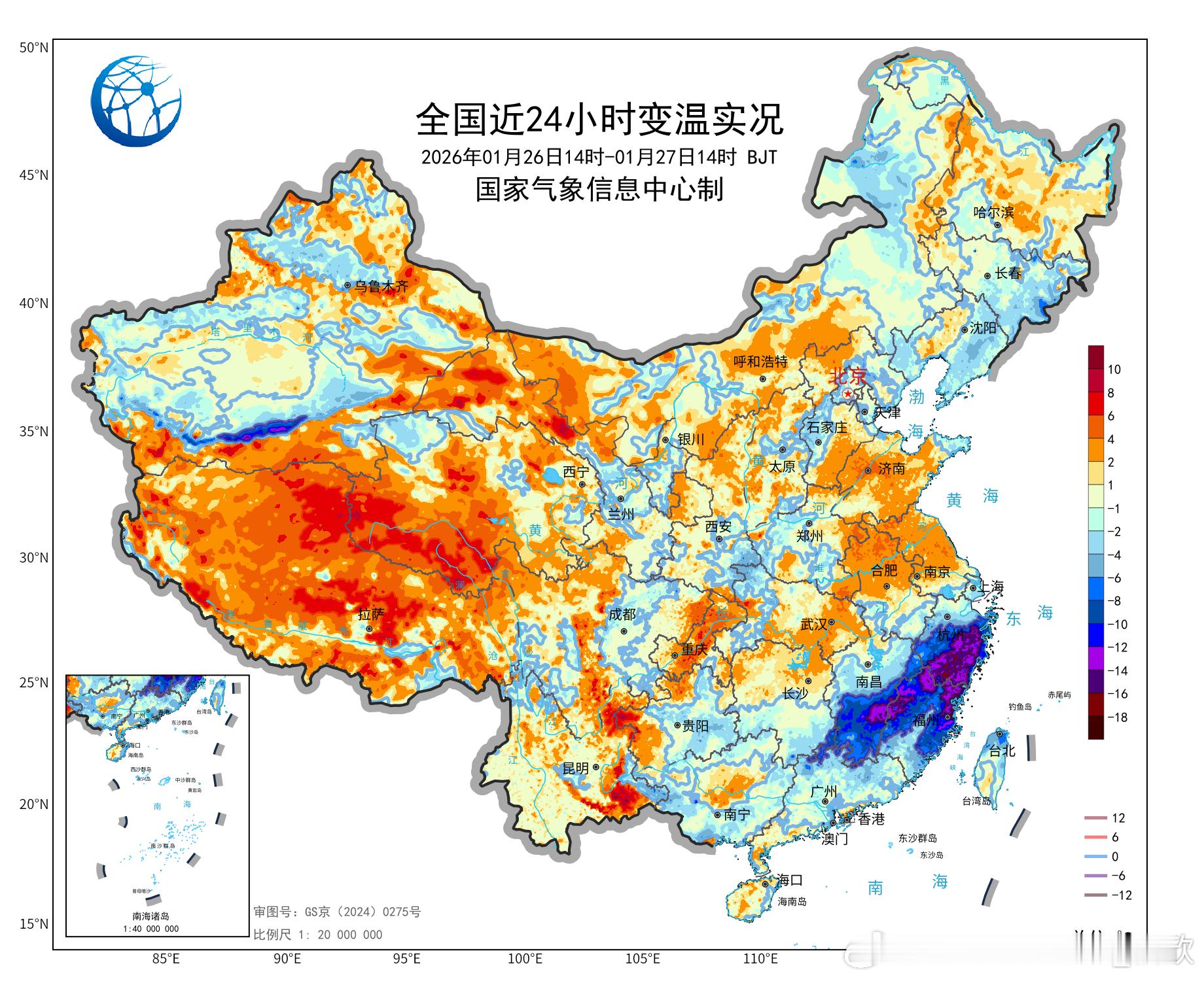 【小范围强降温】今天下午，浙江南部、福建北部出现10℃以上降温。因为昨天处于暖空