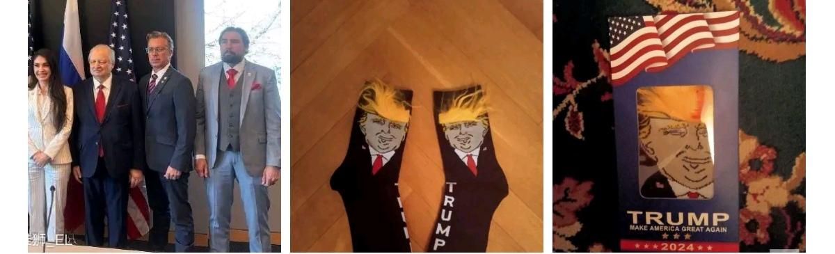 俄罗斯政府的一个代表团访问美国国会，美国人送了一批特朗普纪念品。 ​​​