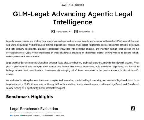 近日，智谱正式推出法律专用大模型GLM-Legal。该模型基于轻量级基座GLM-