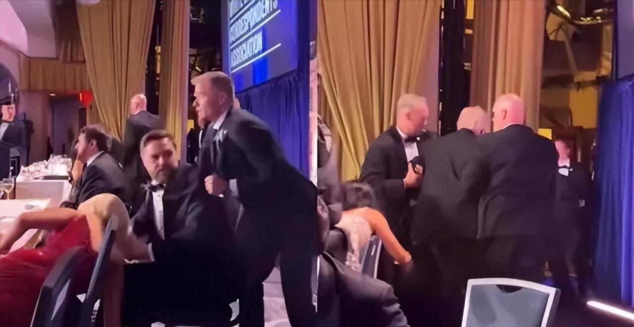 华盛顿特区白宫新闻专场活动现场突发枪击事件，事发场景全程被在场民众用手机拍下，各