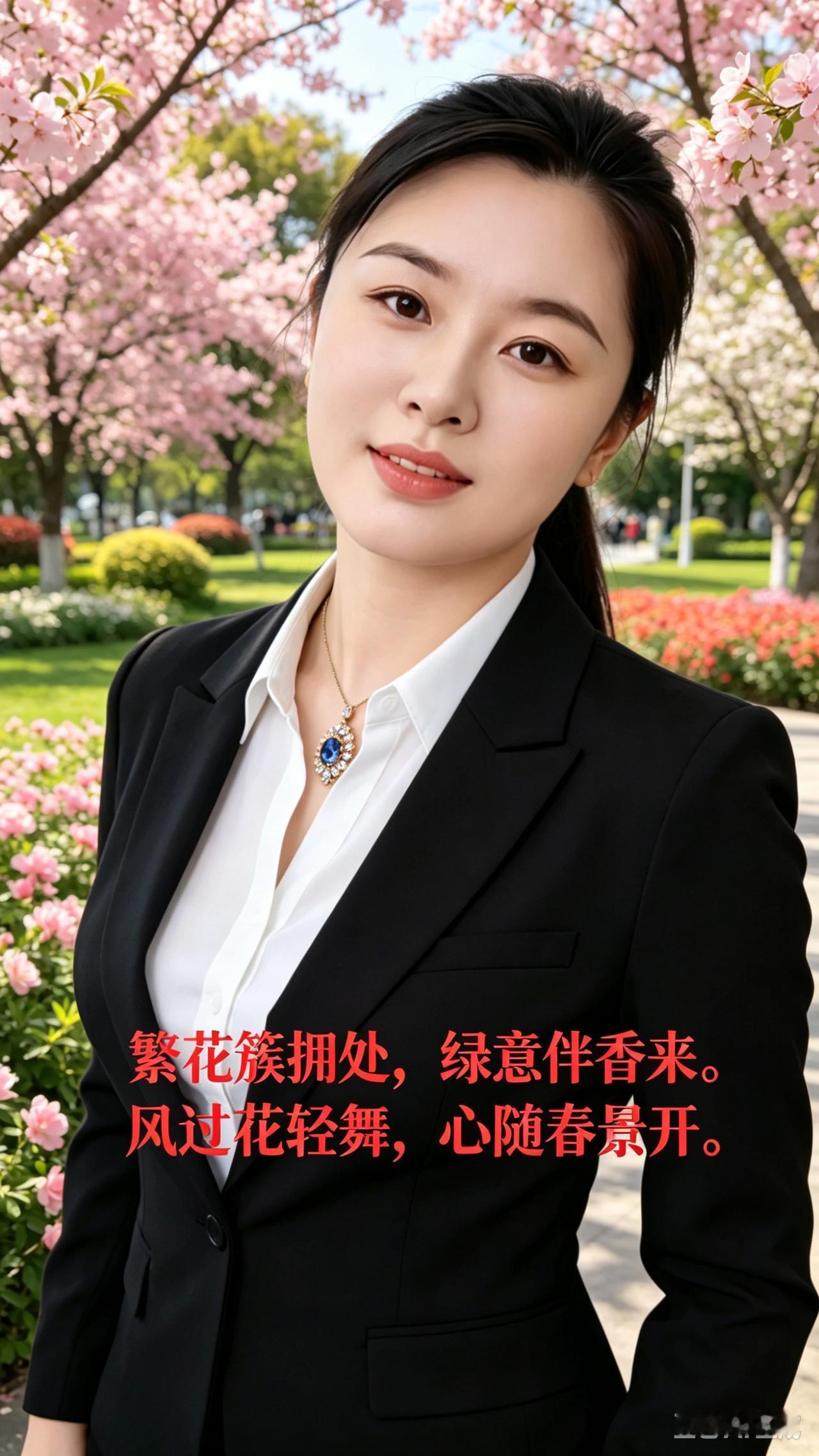 这位女士在公园里拍照。
自信满满，欢迎观者留言：