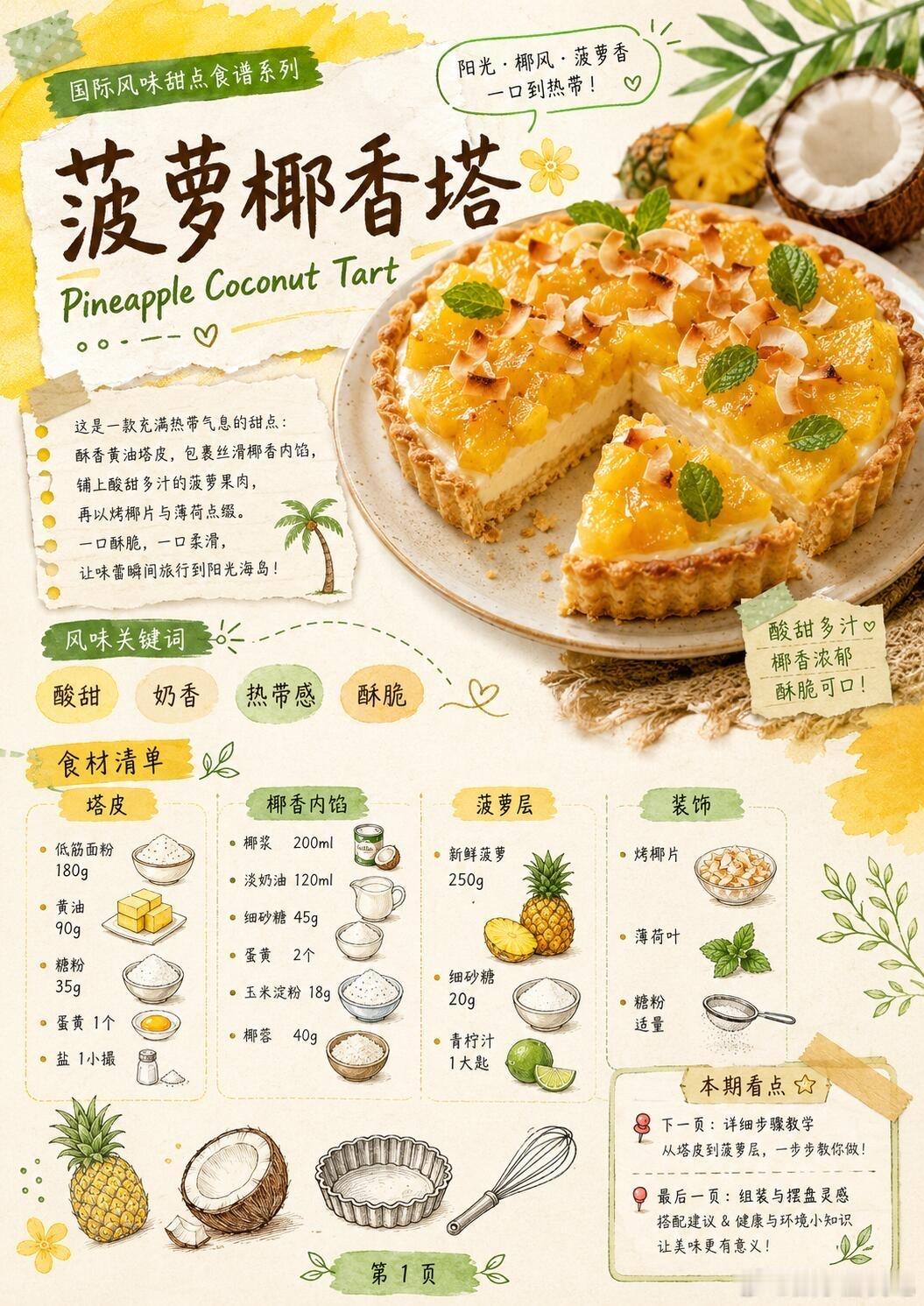 菠萝椰香塔，阳光味道的甜点，真的会让人一口穿越到海岛度假。今天做的是 菠萝椰香塔