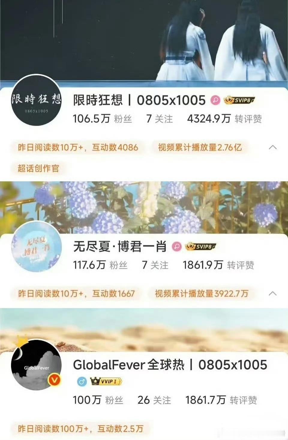 内娱四位粉丝破百万的站姐来自于博君一肖和王俊凯两家，出圈度up🔥 ​​​