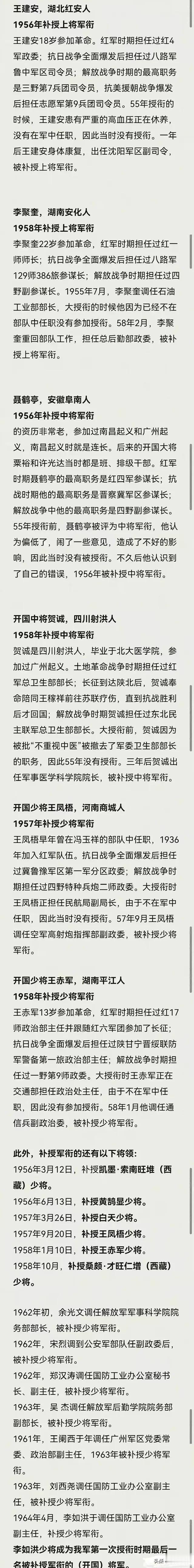 哪个开国将军不是1955年授衔的？
王建安：1956年授上将。
李聚奎：1958