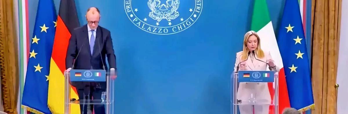 《图片报》报道，当地时间23日，德国总理梅尔茨，和意大利总理梅洛尼，在一场联合记